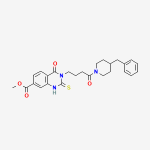 molecular formula C26H29N3O4S B11278732 Methyl 3-(4-(4-benzylpiperidin-1-yl)-4-oxobutyl)-4-oxo-2-thioxo-1,2,3,4-tetrahydroquinazoline-7-carboxylate 