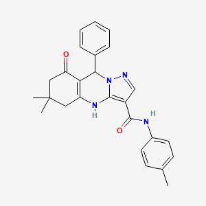 6,6-dimethyl-N-(4-methylphenyl)-8-oxo-9-phenyl-4,5,6,7,8,9-hexahydropyrazolo[5,1-b]quinazoline-3-carboxamide