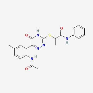 molecular formula C21H21N5O3S B11278861 2-{[6-(2-Acetamido-5-methylphenyl)-5-oxo-4,5-dihydro-1,2,4-triazin-3-YL]sulfanyl}-N-phenylpropanamide 