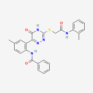 molecular formula C26H23N5O3S B11278874 N-{4-Methyl-2-[3-({[(2-methylphenyl)carbamoyl]methyl}sulfanyl)-5-oxo-4,5-dihydro-1,2,4-triazin-6-YL]phenyl}benzamide 