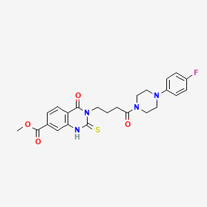 molecular formula C24H25FN4O4S B11278882 Methyl 3-(4-(4-(4-fluorophenyl)piperazin-1-yl)-4-oxobutyl)-4-oxo-2-thioxo-1,2,3,4-tetrahydroquinazoline-7-carboxylate 