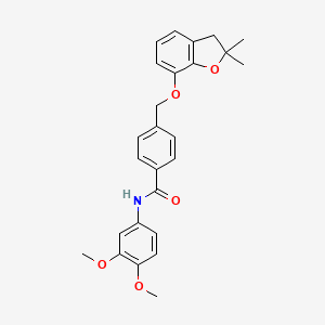 molecular formula C26H27NO5 B11278889 N-(3,4-dimethoxyphenyl)-4-(((2,2-dimethyl-2,3-dihydrobenzofuran-7-yl)oxy)methyl)benzamide 