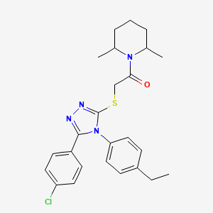 molecular formula C25H29ClN4OS B11278940 2-{[5-(4-chlorophenyl)-4-(4-ethylphenyl)-4H-1,2,4-triazol-3-yl]sulfanyl}-1-(2,6-dimethylpiperidin-1-yl)ethanone 