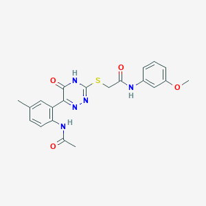 molecular formula C21H21N5O4S B11279036 2-{[6-(2-Acetamido-5-methylphenyl)-5-oxo-4,5-dihydro-1,2,4-triazin-3-YL]sulfanyl}-N-(3-methoxyphenyl)acetamide 