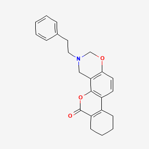 molecular formula C23H23NO3 B11279041 3-Phenethyl-3,4,7,8,9,10-hexahydro-2H,6H-benzo[3,4]chromeno[8,7-E][1,3]oxazin-6-one 