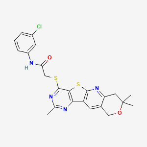 molecular formula C23H21ClN4O2S2 B11279053 N-(3-chlorophenyl)-2-[(5,5,13-trimethyl-6-oxa-17-thia-2,12,14-triazatetracyclo[8.7.0.03,8.011,16]heptadeca-1,3(8),9,11,13,15-hexaen-15-yl)sulfanyl]acetamide 