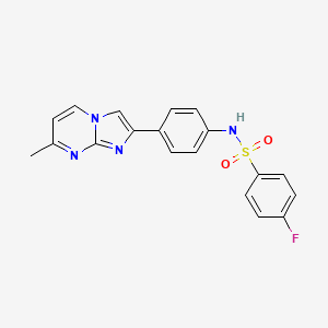 molecular formula C19H15FN4O2S B11279062 4-fluoro-N-(4-(7-methylimidazo[1,2-a]pyrimidin-2-yl)phenyl)benzenesulfonamide 