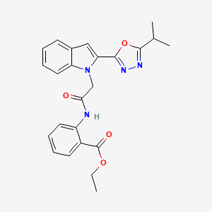 molecular formula C24H24N4O4 B11279115 ethyl 2-(2-{2-[5-(propan-2-yl)-1,3,4-oxadiazol-2-yl]-1H-indol-1-yl}acetamido)benzoate 