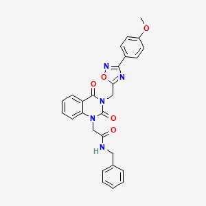 molecular formula C27H23N5O5 B11279121 N-benzyl-2-(3-((3-(4-methoxyphenyl)-1,2,4-oxadiazol-5-yl)methyl)-2,4-dioxo-3,4-dihydroquinazolin-1(2H)-yl)acetamide 