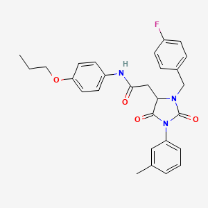 2-[3-(4-fluorobenzyl)-1-(3-methylphenyl)-2,5-dioxoimidazolidin-4-yl]-N-(4-propoxyphenyl)acetamide