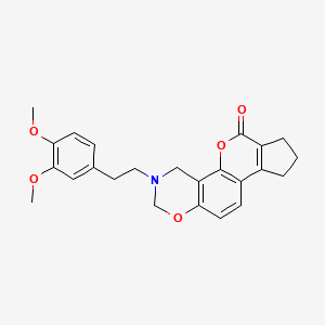 molecular formula C24H25NO5 B11279186 3-(3,4-Dimethoxyphenethyl)-3,4,8,9-tetrahydro-2H-cyclopenta[3,4]chromeno[8,7-E][1,3]oxazin-6(7H)-one 