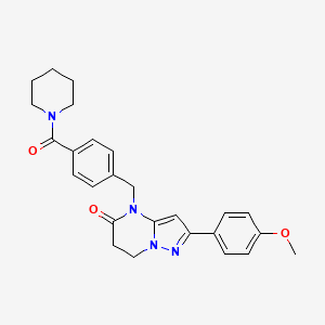 molecular formula C26H28N4O3 B11279193 2-(4-Methoxyphenyl)-4-{[4-(piperidine-1-carbonyl)phenyl]methyl}-4H,5H,6H,7H-pyrazolo[1,5-A]pyrimidin-5-one 