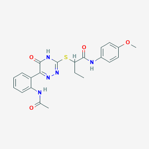 2-{[6-(2-Acetamidophenyl)-5-oxo-4,5-dihydro-1,2,4-triazin-3-YL]sulfanyl}-N-(4-methoxyphenyl)butanamide