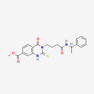 molecular formula C22H23N3O4S B11279286 Methyl 4-oxo-3-(4-oxo-4-((1-phenylethyl)amino)butyl)-2-thioxo-1,2,3,4-tetrahydroquinazoline-7-carboxylate 