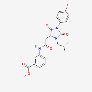 molecular formula C24H26FN3O5 B11279291 Ethyl 3-({[1-(4-fluorophenyl)-3-(2-methylpropyl)-2,5-dioxoimidazolidin-4-yl]acetyl}amino)benzoate 