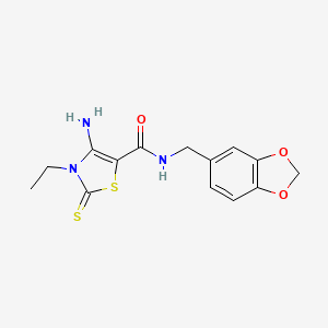 molecular formula C14H15N3O3S2 B11279344 4-amino-N-(1,3-benzodioxol-5-ylmethyl)-3-ethyl-2-sulfanylidene-1,3-thiazole-5-carboxamide 