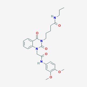 molecular formula C26H32N4O6 B11279494 5-(1-{[(3,4-Dimethoxyphenyl)carbamoyl]methyl}-2,4-dioxo-1,2,3,4-tetrahydroquinazolin-3-YL)-N-propylpentanamide 