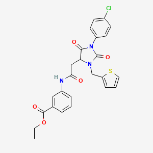 molecular formula C25H22ClN3O5S B11279658 Ethyl 3-({[1-(4-chlorophenyl)-2,5-dioxo-3-(thiophen-2-ylmethyl)imidazolidin-4-yl]acetyl}amino)benzoate 