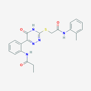 N-{2-[3-({[(2-Methylphenyl)carbamoyl]methyl}sulfanyl)-5-oxo-4,5-dihydro-1,2,4-triazin-6-YL]phenyl}propanamide