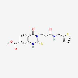 molecular formula C18H17N3O4S2 B11279734 Methyl 4-oxo-2-sulfanylidene-3-(2-{[(thiophen-2-yl)methyl]carbamoyl}ethyl)-1,2,3,4-tetrahydroquinazoline-7-carboxylate 