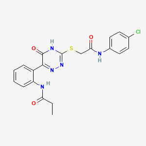 N-{2-[3-({[(4-Chlorophenyl)carbamoyl]methyl}sulfanyl)-5-oxo-4,5-dihydro-1,2,4-triazin-6-YL]phenyl}propanamide