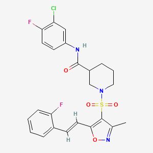 molecular formula C24H22ClF2N3O4S B11279811 N-(3-Chloro-4-fluorophenyl)-1-({5-[(1E)-2-(2-fluorophenyl)ethenyl]-3-methyl-1,2-oxazol-4-YL}sulfonyl)piperidine-3-carboxamide 