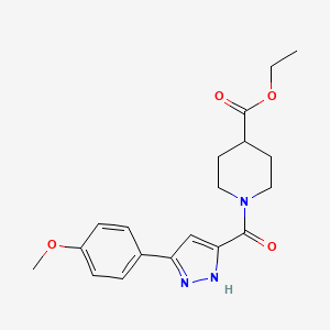 molecular formula C19H23N3O4 B11279827 ethyl 1-[3-(4-methoxyphenyl)-1H-pyrazole-5-carbonyl]piperidine-4-carboxylate 