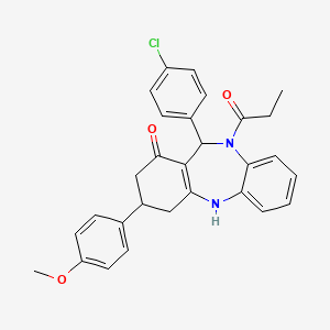 6-(4-chlorophenyl)-9-(4-methoxyphenyl)-5-propanoyl-8,9,10,11-tetrahydro-6H-benzo[b][1,4]benzodiazepin-7-one