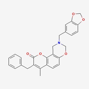 9-(1,3-benzodioxol-5-ylmethyl)-3-benzyl-4-methyl-9,10-dihydro-2H,8H-chromeno[8,7-e][1,3]oxazin-2-one