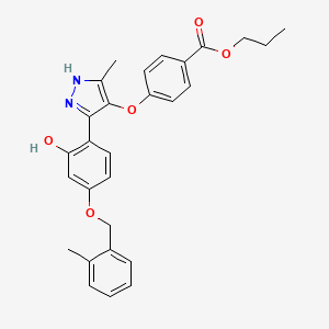 molecular formula C28H28N2O5 B11280029 propyl 4-[(5-{2-hydroxy-4-[(2-methylbenzyl)oxy]phenyl}-3-methyl-1H-pyrazol-4-yl)oxy]benzoate 