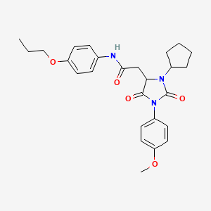 molecular formula C26H31N3O5 B11280121 2-[3-cyclopentyl-1-(4-methoxyphenyl)-2,5-dioxoimidazolidin-4-yl]-N-(4-propoxyphenyl)acetamide 