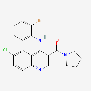 molecular formula C20H17BrClN3O B11280173 N-(2-Bromophenyl)-6-chloro-3-(pyrrolidine-1-carbonyl)quinolin-4-amine 