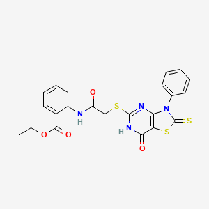 Ethyl 2-(2-((7-oxo-3-phenyl-2-thioxo-2,3,6,7-tetrahydrothiazolo[4,5-d]pyrimidin-5-yl)thio)acetamido)benzoate