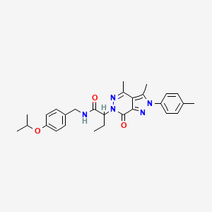 molecular formula C28H33N5O3 B11280230 2-[3,4-Dimethyl-2-(4-methylphenyl)-7-oxo-2H,6H,7H-pyrazolo[3,4-D]pyridazin-6-YL]-N-{[4-(propan-2-yloxy)phenyl]methyl}butanamide CAS No. 894552-28-4