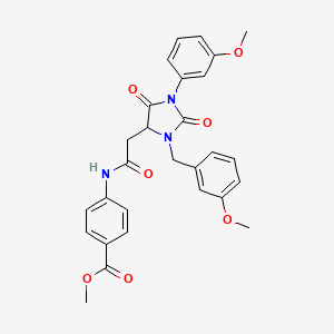 molecular formula C28H27N3O7 B11280325 Methyl 4-({[3-(3-methoxybenzyl)-1-(3-methoxyphenyl)-2,5-dioxoimidazolidin-4-yl]acetyl}amino)benzoate 