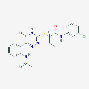 molecular formula C21H20ClN5O3S B11280394 N-(3-Chlorophenyl)-2-{[6-(2-acetamidophenyl)-5-oxo-4,5-dihydro-1,2,4-triazin-3-YL]sulfanyl}butanamide 