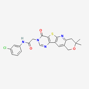 N-(3-chlorophenyl)-2-(5,5-dimethyl-15-oxo-6-oxa-17-thia-2,12,14-triazatetracyclo[8.7.0.03,8.011,16]heptadeca-1,3(8),9,11(16),12-pentaen-14-yl)acetamide