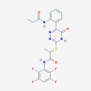 2-{[5-Oxo-6-(2-propanamidophenyl)-4,5-dihydro-1,2,4-triazin-3-YL]sulfanyl}-N-(2,3,5,6-tetrafluorophenyl)propanamide