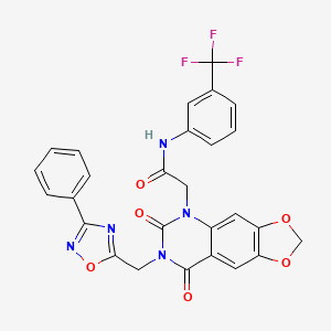 molecular formula C27H18F3N5O6 B11280558 2-(6,8-dioxo-7-((3-phenyl-1,2,4-oxadiazol-5-yl)methyl)-7,8-dihydro-[1,3]dioxolo[4,5-g]quinazolin-5(6H)-yl)-N-(3-(trifluoromethyl)phenyl)acetamide 