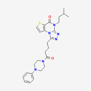 molecular formula C26H32N6O2S B11280560 4-Isopentyl-1-[4-oxo-4-(4-phenylpiperazino)butyl]thieno[2,3-E][1,2,4]triazolo[4,3-A]pyrimidin-5(4H)-one 