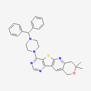 molecular formula C31H31N5OS B11280613 15-(4-benzhydrylpiperazin-1-yl)-5,5-dimethyl-6-oxa-17-thia-2,12,14-triazatetracyclo[8.7.0.03,8.011,16]heptadeca-1,3(8),9,11,13,15-hexaene 