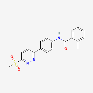 molecular formula C19H17N3O3S B11280664 2-methyl-N-(4-(6-(methylsulfonyl)pyridazin-3-yl)phenyl)benzamide 