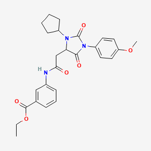 molecular formula C26H29N3O6 B11280668 Ethyl 3-({[3-cyclopentyl-1-(4-methoxyphenyl)-2,5-dioxoimidazolidin-4-yl]acetyl}amino)benzoate 