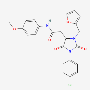 molecular formula C23H20ClN3O5 B11280680 2-[1-(4-chlorophenyl)-3-(furan-2-ylmethyl)-2,5-dioxoimidazolidin-4-yl]-N-(4-methoxyphenyl)acetamide 