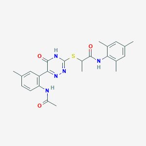 molecular formula C24H27N5O3S B11280690 2-{[6-(2-Acetamido-5-methylphenyl)-5-oxo-4,5-dihydro-1,2,4-triazin-3-YL]sulfanyl}-N-(2,4,6-trimethylphenyl)propanamide 