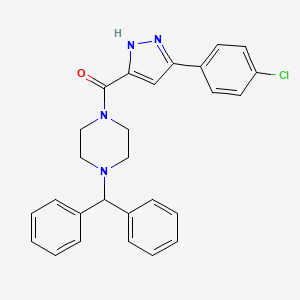 molecular formula C27H25ClN4O B11280696 1-[3-(4-Chlorophenyl)-1H-pyrazole-5-carbonyl]-4-(diphenylmethyl)piperazine 