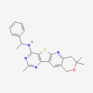 molecular formula C23H24N4OS B11280703 5,5,13-trimethyl-N-(1-phenylethyl)-6-oxa-17-thia-2,12,14-triazatetracyclo[8.7.0.03,8.011,16]heptadeca-1,3(8),9,11,13,15-hexaen-15-amine 