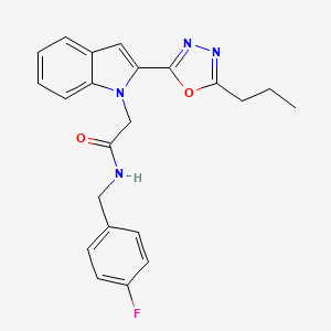 molecular formula C22H21FN4O2 B11280718 N-(4-fluorobenzyl)-2-(2-(5-propyl-1,3,4-oxadiazol-2-yl)-1H-indol-1-yl)acetamide 