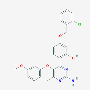 molecular formula C25H22ClN3O4 B11280789 2-[2-Amino-5-(3-methoxyphenoxy)-6-methylpyrimidin-4-yl]-5-[(2-chlorobenzyl)oxy]phenol 