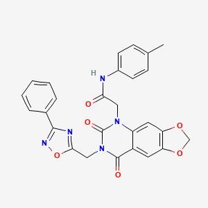 molecular formula C27H21N5O6 B11280826 2-(6,8-dioxo-7-((3-phenyl-1,2,4-oxadiazol-5-yl)methyl)-7,8-dihydro-[1,3]dioxolo[4,5-g]quinazolin-5(6H)-yl)-N-(p-tolyl)acetamide 